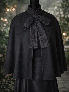 Black Bow-Front Capelet Sweater